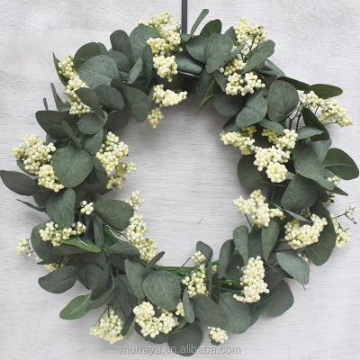 China White eucalyptus wedding home decorative wteath leaf wrap around plastic artificial eucalyptus braids door wreath party for sale