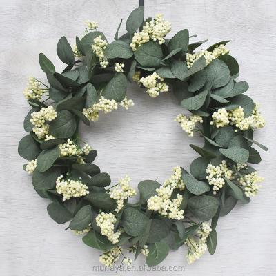 China White Eucalyptus Wedding Home Decorative wteath Leaf Round Plastic Artificial Eucalyptus Braids Door Wreath Christmas Party for sale