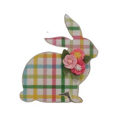 China Traditional Hot Selling Unique MDF DECOR Bunny Wall Decor w/handwork flower/32x0.9x36cm/Wall Design Easter Craft Decorations for sale