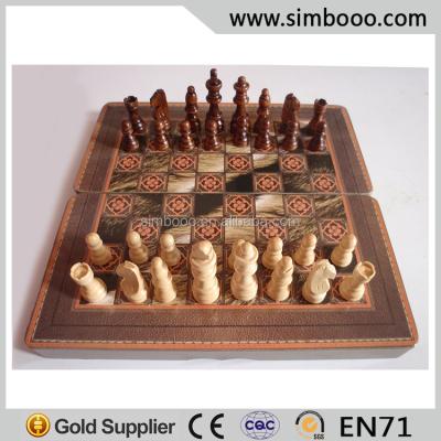 China Education; Fun Antique Chess Game HDF 39*19.5*4.5CM Chessboard Syriah Leather Backgammon Board for sale