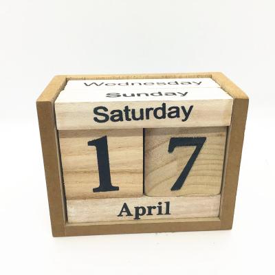 China Rustic Wooden Wood Block Calendar Europe Desk Eternal Desk Calendar for sale