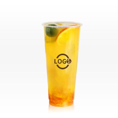 China 500ml 700ml disposable cups smoothie boba tea eco-friendly clear plastic logo printing disposable pp cup for sale