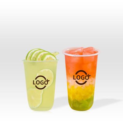 China Eco-friendly stocked hard injection disposable clear and frosted pp biodegradable U-shape boba tea reusable cup with pp lid for sale