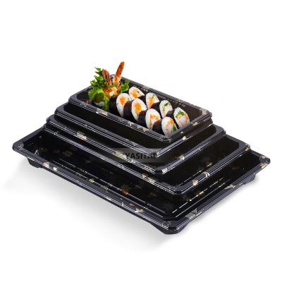 China Disposable Plastic Rectangular Plastic Sushi Container Materials Recycled Food Box Sushi Packaging Tray for sale