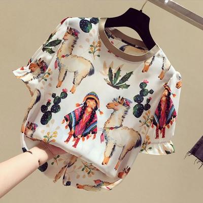 China Fashion Sweet Printing Stitches 2022 Summer T-shirts Casual Daily Women's Blouses Where Spring Summer Short Sleeve Tops Blusas Mujer for sale