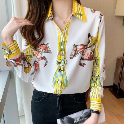 China New France Elegant Ladies Women's Chic Blouses QUICK DRY Style Print Spring Autumn Long Sleeve Shirts Tops Blusas Mujer Shirts 2021 for sale