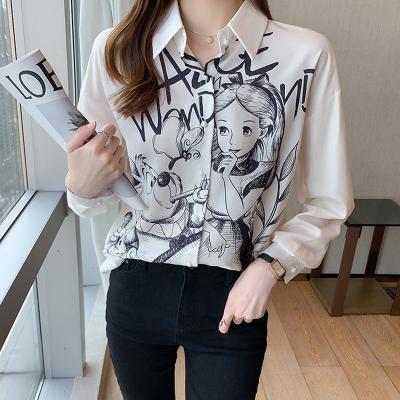 China Casual Spring Autumn Long Sleeve Shirts Tops Blusas Mujer Loose Size Women Blouses 2022 Cartoon Printing Plus Size Ladies Shirts QUICK DRY for sale