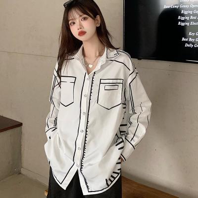 China New Women's Chic Blouses Oversized Anti-Shrink Printing Long Sleeve Shirts 2021 Full Spring Blusas Loose Mujer for sale