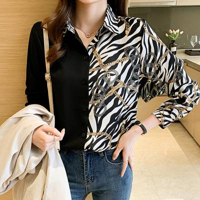 China Fashion Breathable Patchwork Printing Ladies Shirts Women's Blouses Spring Autumn Long Sleeve Shirts Tops Blusas Mujer for sale