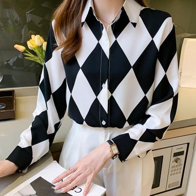 China Fashion Breathable Plaid Printing Ladies Shirts Women's Blouses Spring Autumn Long Sleeve Shirts Tops Blusas Mujer for sale