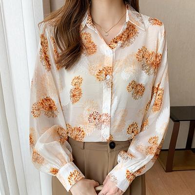 China New Embroidery Ladies Elegant Women Shirts Breathable Chiffon Blouses Spring Autumn Long Sleeve Shirts Tops Blusas Mujer for sale