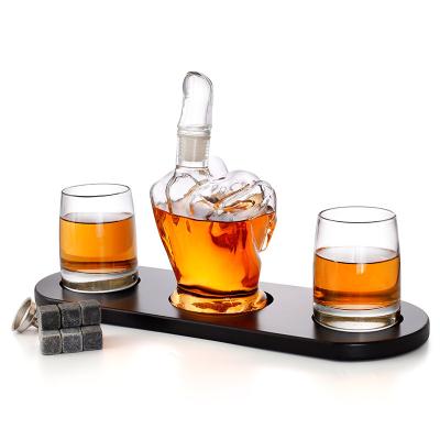 China Hot Selling CLASSIC Middle Finger Whiskey Shaped Decanter Set With 2 Cup Glasses Overall In Safety Package With Enough Stock for sale