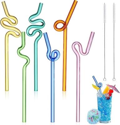 China Hot Sale Colorful Twisted Glass Special Design Straws Anti Wrinkle Straws Borosilicate Glass Environmental Friendly Reusable Straws for sale