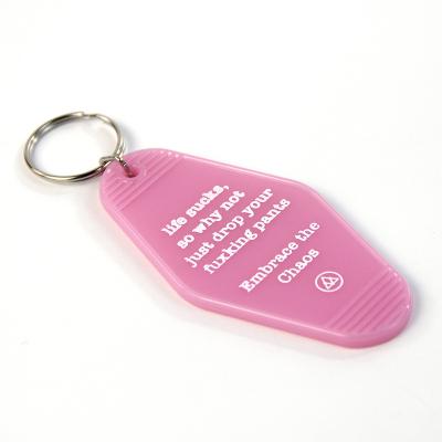 China Promotion Gift Wholesale Custom Love Pink Logo Plastic Acrylic Retro Motel Hot Selling Hot Stamping Key Chain for sale