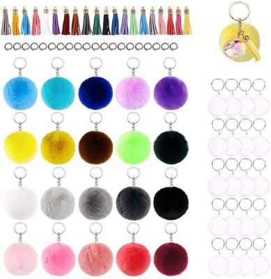 China Cute Gift/Sale Plush Photo Sight Pom Pom Key Chain Acrylic Tassel Fringe DIY Custom Bulk Colorful Keychain Accessories for sale