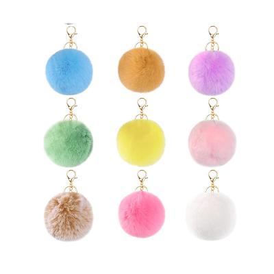 China Pretty Gift/Sale Customized Cute Fluffy Artificial Ladies Girls Big Fluffy Artificial Hair Bulk Rabbit Fur Ball Multicolor Keychains for sale