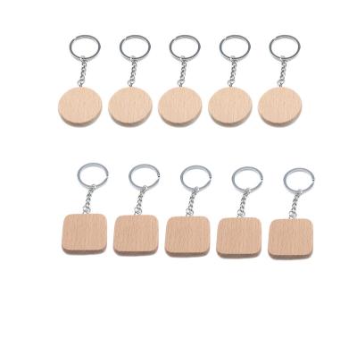 China Custom Promotion Gift Label Blank Opens Party Home Decoration Primary Color Environmental Friendly Rectangular Wooden Round Key Chain for sale