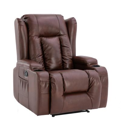 China Modern Manual Leather Soft Recliner Salon Style Furniture Massage Recliner Home Sofa With Heat Function Chocolate for sale