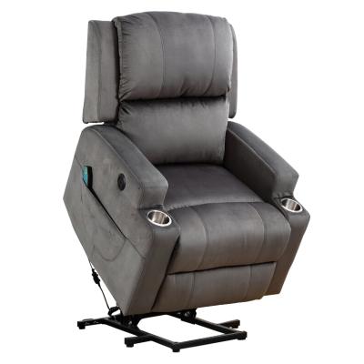 China Massage Salon Power Lift Recliner Sofa Chair Massage Heat Function Popular With USB Charging Port And Cup Stand Gray for sale