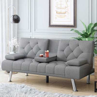 China Living Room Fabric Comfortable European Style Sofa Bed Thick Padded Recliner Sofa Bed With Removable Cup Holder And Armrests for sale