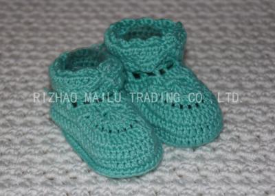 China Sky Blue Crochet Toddler Booties Winter Knitted Baby Boots With Shoelaces for sale