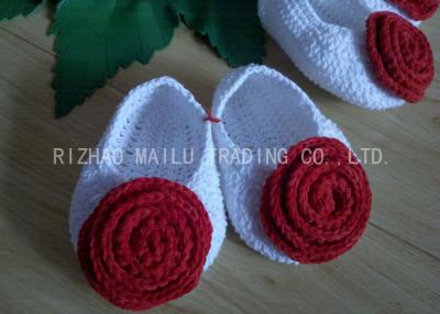 China Red Rose Free Crochet Baby Shoes Comfortable White Body 100% Milk Cotton for sale