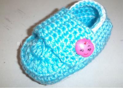 China Cyan Crochet Baby Shoes Flat Heel / Apple Button Crochet Shoes For Toddlers for sale