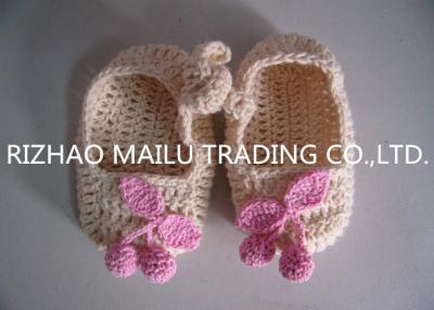 China Khaki Crochet Baby Boat Shoes / Pink Cherry Accessories Knitted Baby Girl Shoes for sale