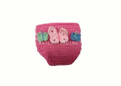 China Embossed Red Crochet Baby Diaper Cover 100% Cotton With Butterflies Accessory for sale