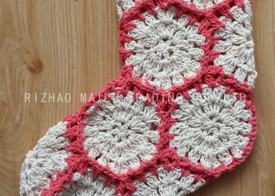 China Hexagon Knitted Christmas Tree Ornaments White And Red Crochet Christmas Stockings for sale