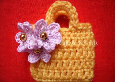 China Crochet Christmas Ornaments / Golden Beads Yellow Crochet Satchel With Purple Flower for sale