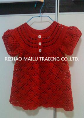 China Short Sleeve Crochet Baby Skirt Red Handmade Crochet Baby Clothes White Buttons for sale