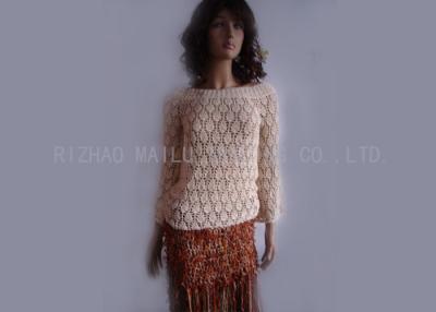 China Boat Neck Crochet Long Sleeve Dress White Crochet Knit Sweater For Autumn for sale