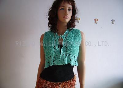 China Green Hand Crochet Sleeveless Cardigan Sweater Front Open Cotton Knit Cardigan for sale