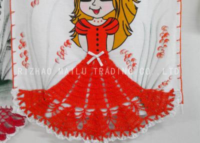 China 30cm Crochet Kitchen Towels Red Dress Shape Anti - Static Knitted Applique for sale