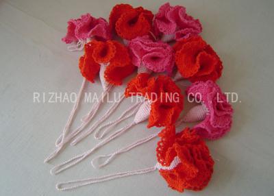 China Garden Decoration Crochet Carnation Flower Red And Pink Acrylic Cockscomb Shape for sale