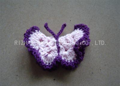 China Purple Crochet Accessories Milk Cotton Butterflies Shape Hand Crochet Applique for sale