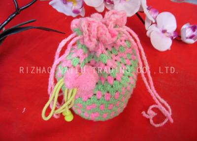 China Pink And Green Crochet Handbags Portable Crochet Mobile Pouch Interweave Rope for sale