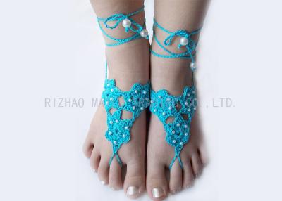 China Milk Cotton Crochet Accessories / Blue Hollow Out Beads Dancing Crochet Anklet for sale