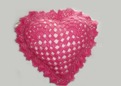 China Heart Shape Pink Crochet Seat Cushion Comfortable With Scallop Edge for sale