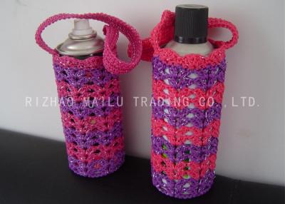 China Reusable Crochet Water Bottle Cover Pink And Purple Knitted Water Bottle Holder for sale