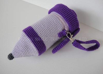 China Pencil Shape Crochet Mug Holder Purple Knitted Cup Sleeve With Zipper for sale