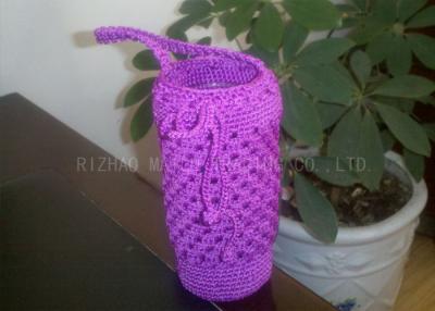 China Purple Crochet Cup Cozy With Handles / Polyester Crochet Drinking Glass Covers for sale