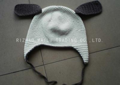 Chine Chapeau blanc d'hiver de crochet avec Brown Earflap et chapeaux de calotte de ruban/crochet à vendre