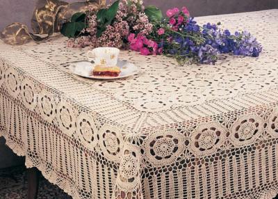 China Creme Cotton Rectangular Crochet Table Cover Washable Hand Crocheted Table Cloth for sale