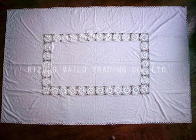 China Oblong Shape White Hand Crochet Table Cover , Cotton Fabric Crochet Table Mat for sale