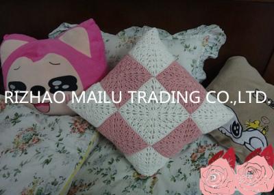 China Pink / White Square Milk Cotton Crochet Cushion Cover Hollow Out Knit Pillow Covers for sale