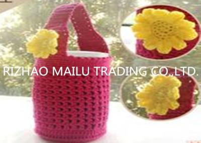 China Red hollow out cute hand crochet cup warmer with handles and vivid sunflower for sale