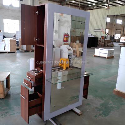 China Durable Salon Furniture Hairdressing Mirror Salon Styling Station Barber Mirrors With Cabinet for sale