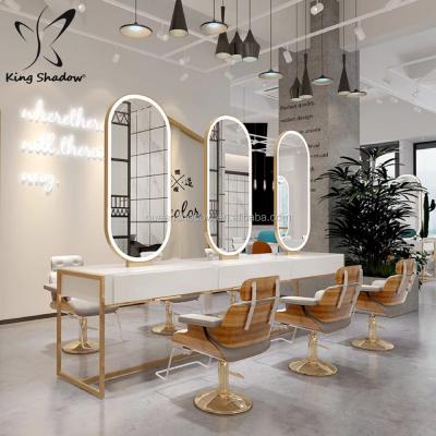 China Kingshadow Beauty Salon Durable Hair Styling Stations Salon Mirror Station With Light for sale